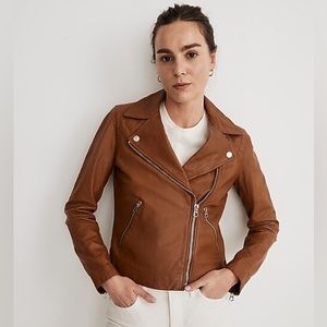 Madewell The Washed Leather Motorcycle Jacket in Dried Cedar